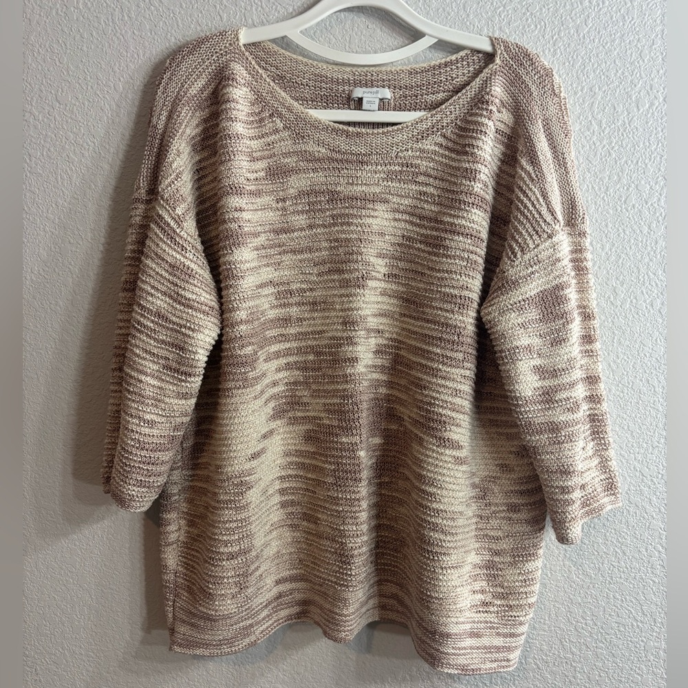 Pure Jill Boxy Knit Pullover Crew Neck Sweater in Cream and Pale Pink Woman L